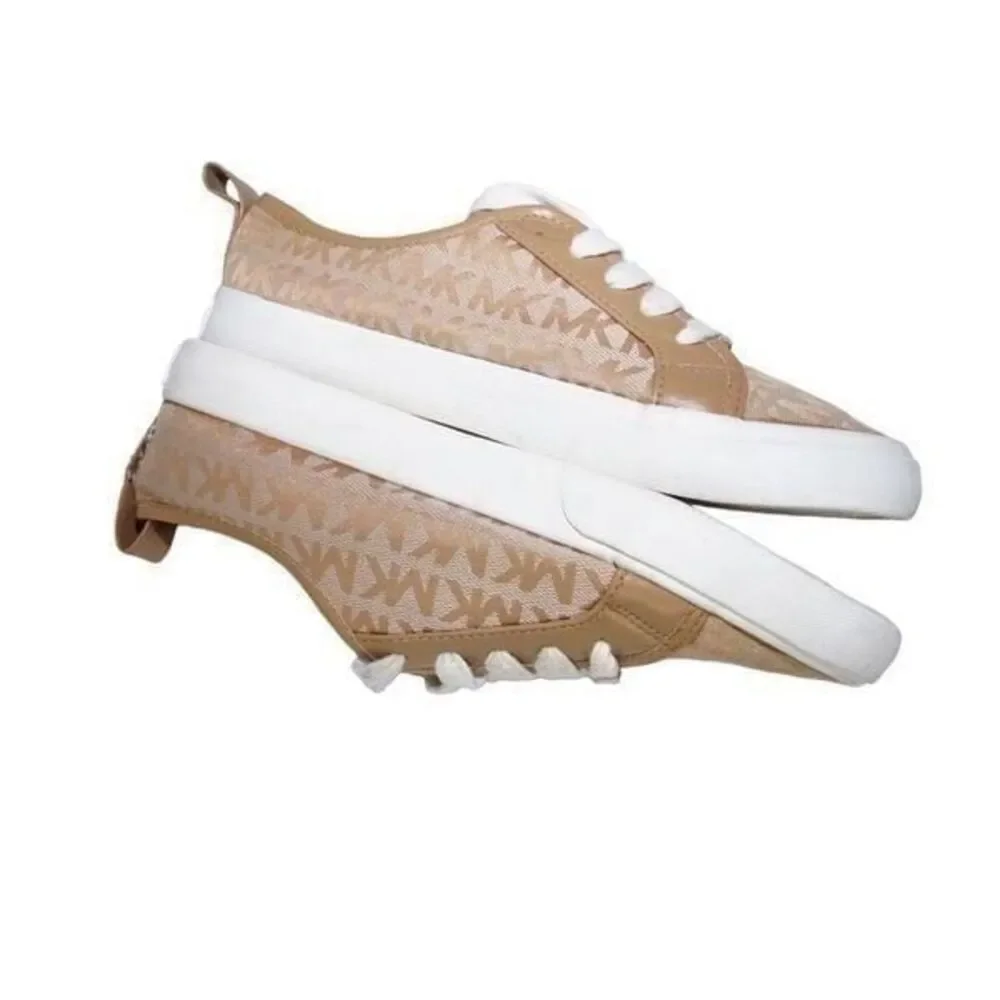 Michael Kors Ashanti Khaki/Tan Monogram Logo Sneakers, Size 4 / 35